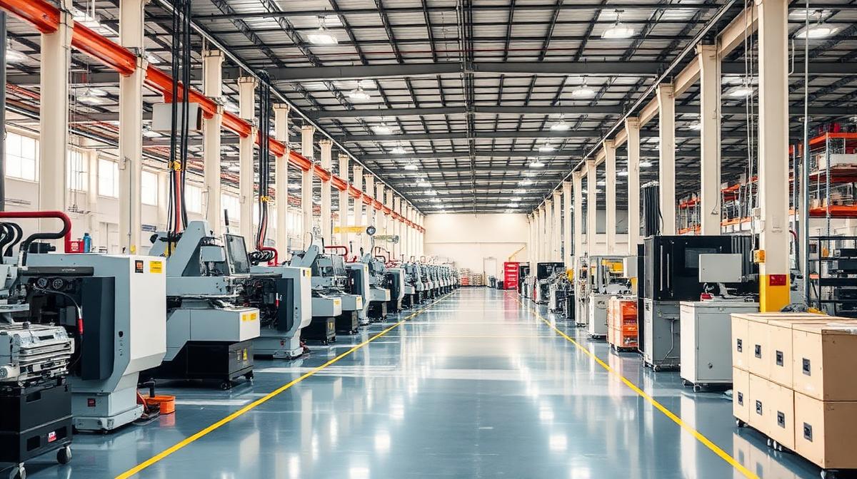 Factory production floor with machinery laid out according to industrial Vastu principles