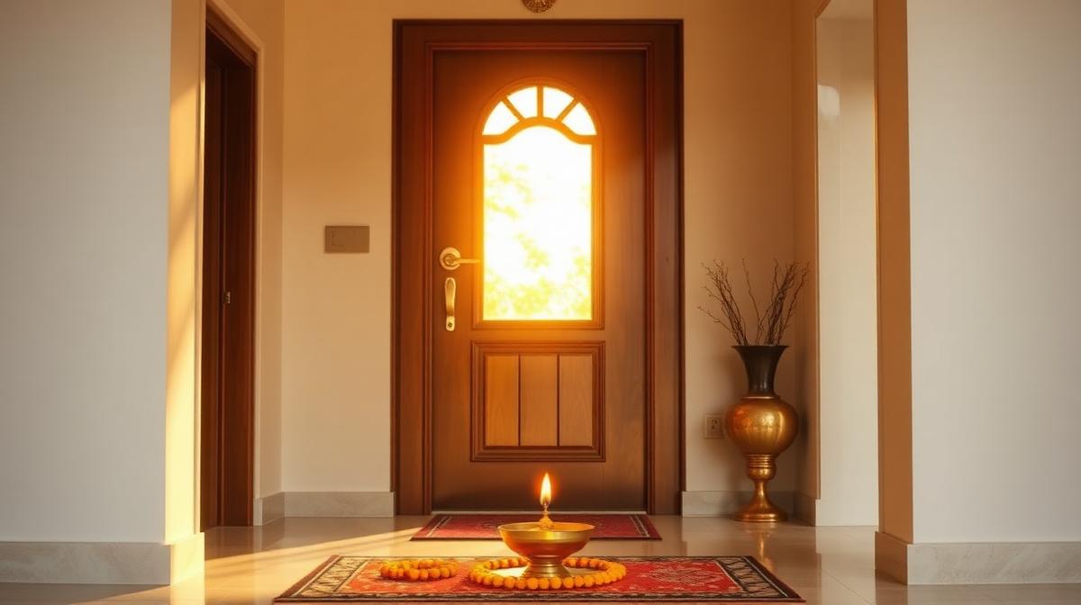 Sunlit entrance of an Indian family home arranged according to residential Vastu principles